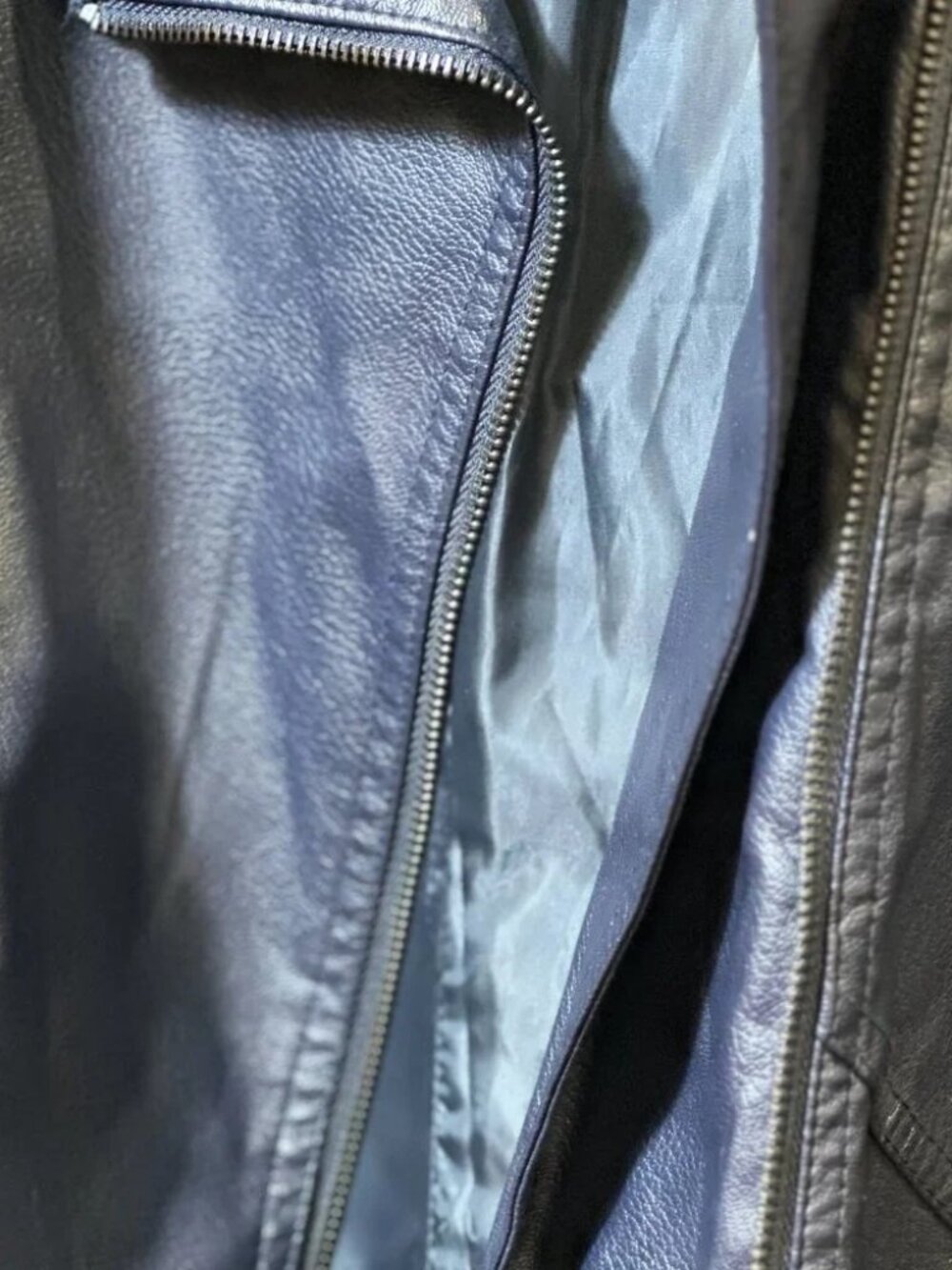 French Connection Faux Leather Moto Jacket Size X-Large Navy - Picture 14 of 14